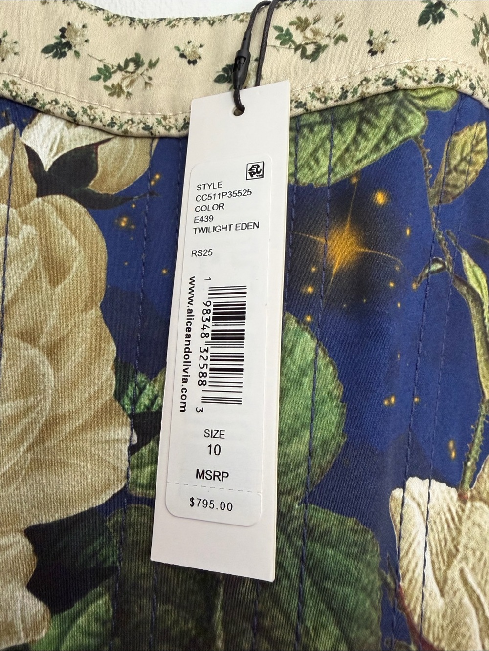 Alice + Olivia Navy Floral High-Low Midi Dress with Cream Accents NWT - Picture 7 of 9